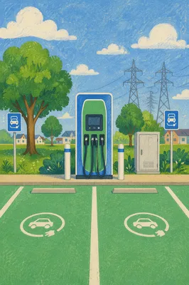 Green Electric Car Charging Station Scene