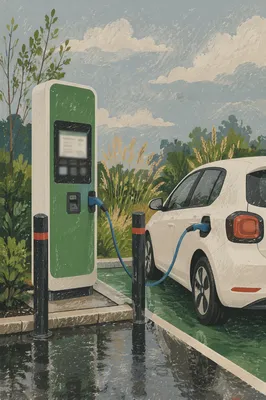 Green Electric Car Charging Station