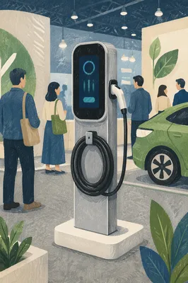 Green Electric Car Charging Station Expo