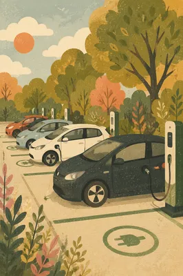 Green Electric Car Charging Parking Lot
