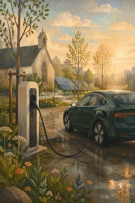 Green Electric Car Charging Near Chapel Garden