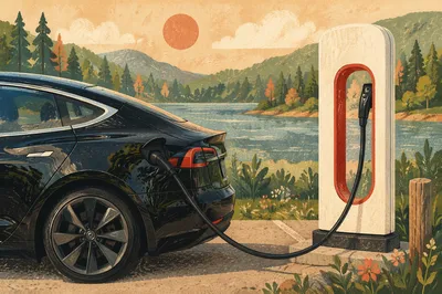 Green Lakeside Electric Car Charging Station