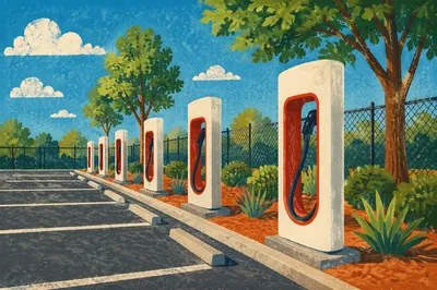 Green EV Charging Stations in Sunny Parking Lot