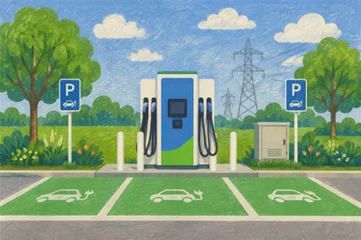Green Electric Car Charging Station Scene