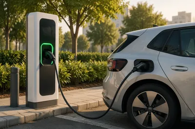 Green Electric Car Charging in Urban Parking