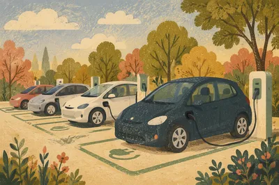 Green Electric Car Charging Parking Area