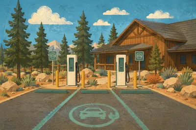 Green EV Charging Station by Rustic Lodge