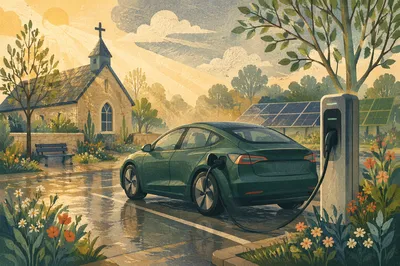 Green Electric Car Charging Near Chapel Garden