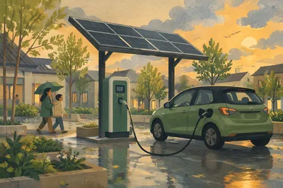 Green EV Charging Station at Golden Hour