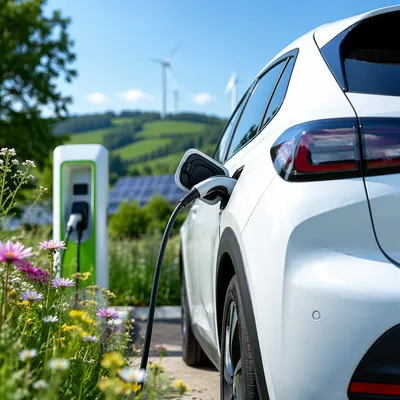 Electric Car Charging in Green Countryside