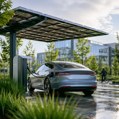 Solar Canopy Electric Car Charging Scene