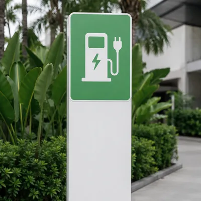 Green Electric Car Charging Station Sign