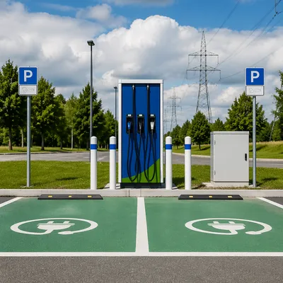 Modern Green Electric Car Charging Station