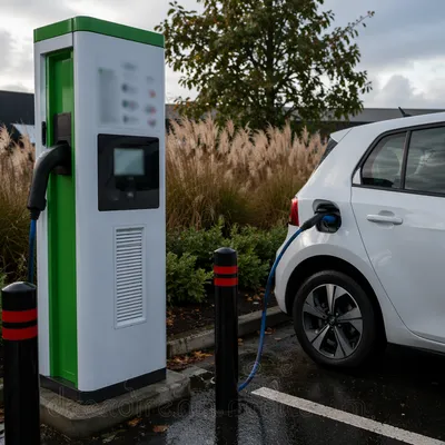 Green Electric Car Charging Station Outdoors