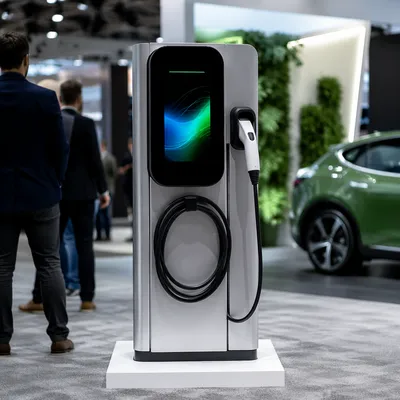 Green Electric Car Charger at Technology Expo