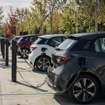 Green Electric Car Charging Parking Lot
