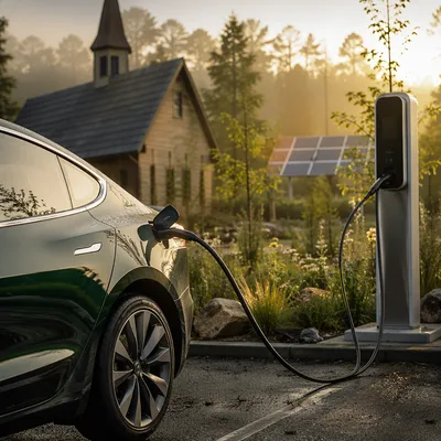 Green Electric Car Charging Near Chapel Garden