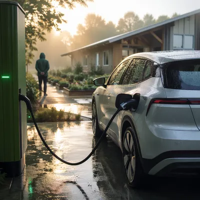 Green Electric Car Charging Near Community Chapel