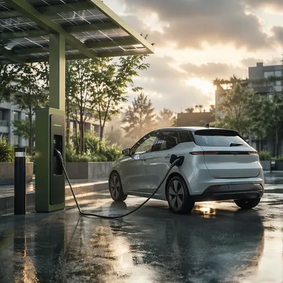 Green Electric Car Charging at Solar Courtyard