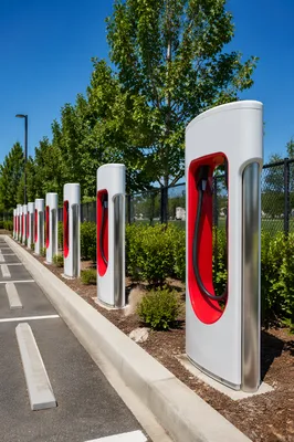 Green Electric Vehicle Charging Station Outdoors
