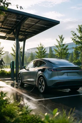 Electric Car Charging Under Solar Canopy