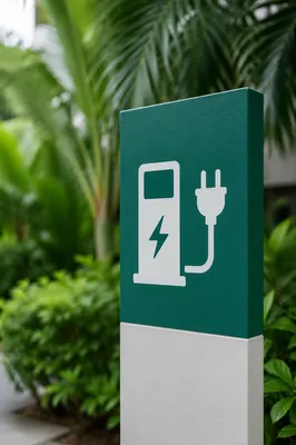 Green Electric Vehicle Charging Sign Outdoors
