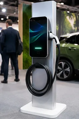 Green Electric Vehicle Charger at Technology Expo
