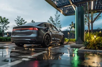 Electric Car Charging Under Solar Canopy