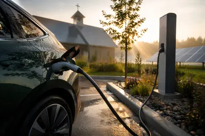 Green Electric Car Charging Near Chapel Garden