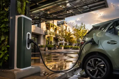 Green EV Charging Under Solar Canopy