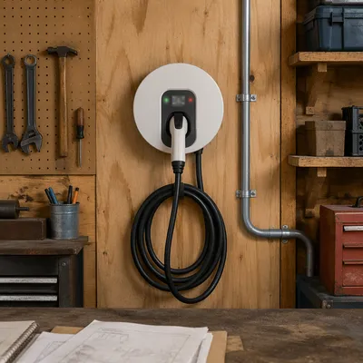 Wall Mounted EV Charger in Garage Workshop