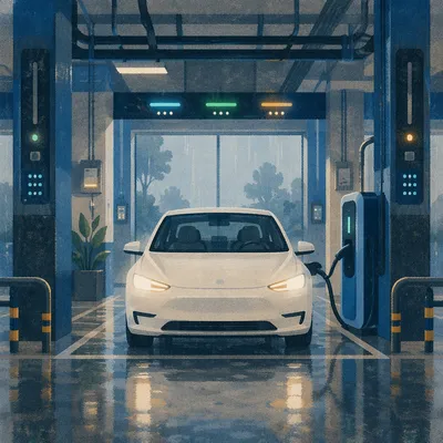 Electric Car Charging in Futuristic Green Bay