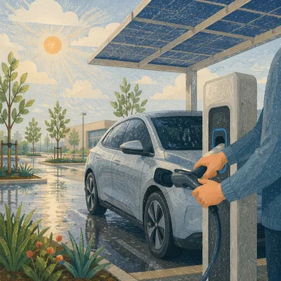 Electric Car Charging Under Solar Canopy
