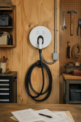 Garage Electric Vehicle Charger with Green Energy
