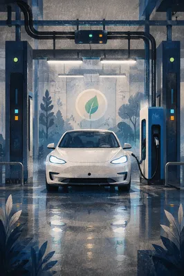 Indoor Fast Charging Bay with Electric Sedan