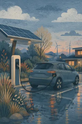 Electric Car Charging at Blue Hour