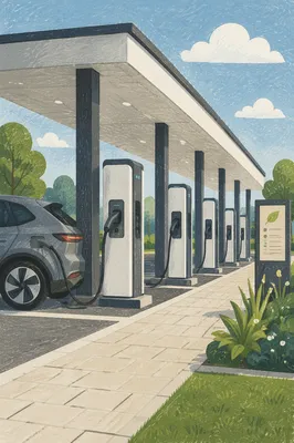 Modern Electric Car Charging Station Row