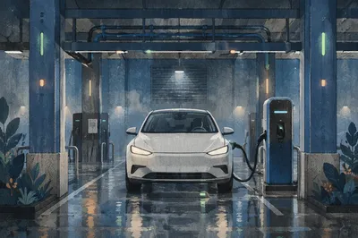 Electric Sedan Charging in Green Energy Bay
