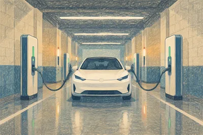Electric Car Charging Bay with Green Energy Glow