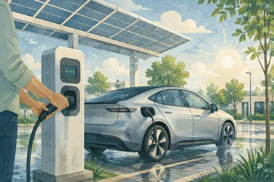 Electric Car Charging Under Solar Canopy