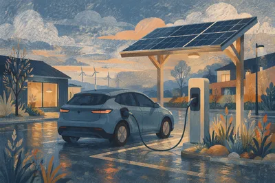 Electric Car Charging at Blue Hour