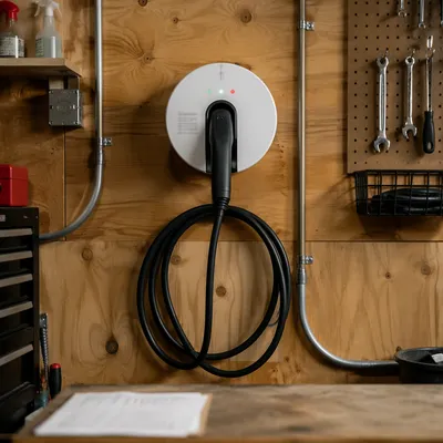 Wall Mounted EV Charger in Garage Workshop