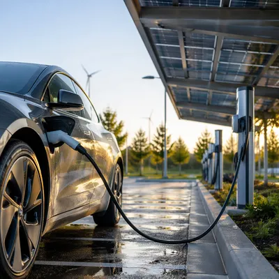 Electric Car Charging Under Solar Canopy