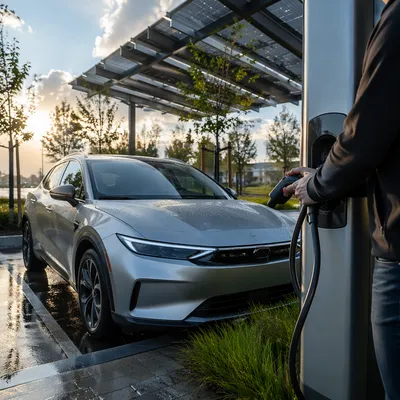 Electric Car Charging Under Solar Canopy
