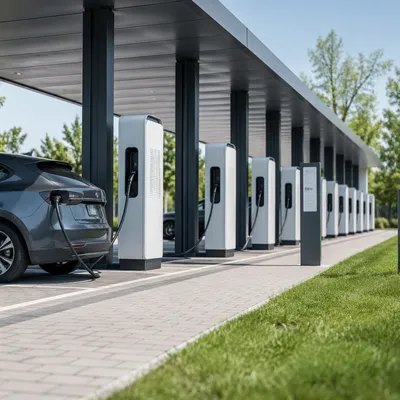 Modern EV Charging Station Under Canopy