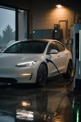 Electric Sedan Charging in Modern Green Energy Bay