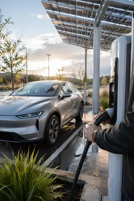 Electric Car Charging Under Solar Canopy