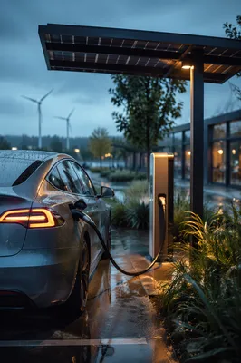 Electric Car Charging at Blue Hour