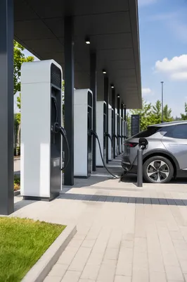 Modern Electric Car Charging Station Row