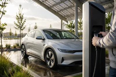 Electric Car Charging Under Solar Canopy